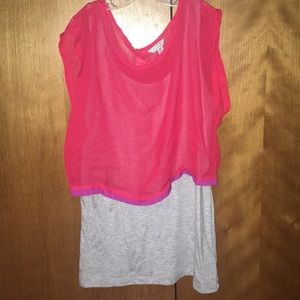 Grey tank/ red sheer Shirt